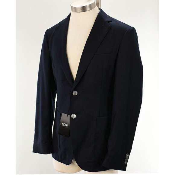 HUGO BOSS BLACK LABEL Navy Blue HANRY Slim Fit Wool Flannel Jacket 40 R NWT